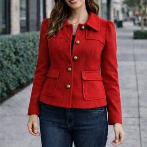 Jade Red Wool Blend Jacket Crotch Length XS Brass Buttons